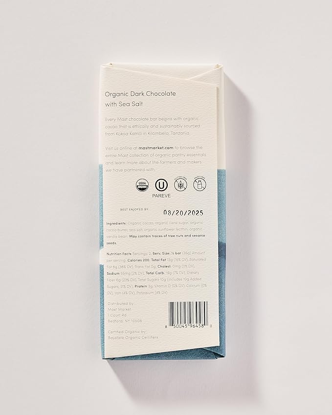 Organic Dark Chocolate Bar with Sea Salt