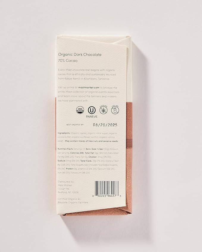 Organic Dark Chocolate Bar 70% Cacao