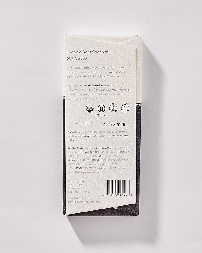 Organic Dark Chocolate Bar 80% Cacao